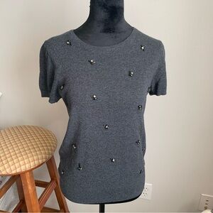 LOFT Charcoal Embellished Short Sleeve Knit Tee